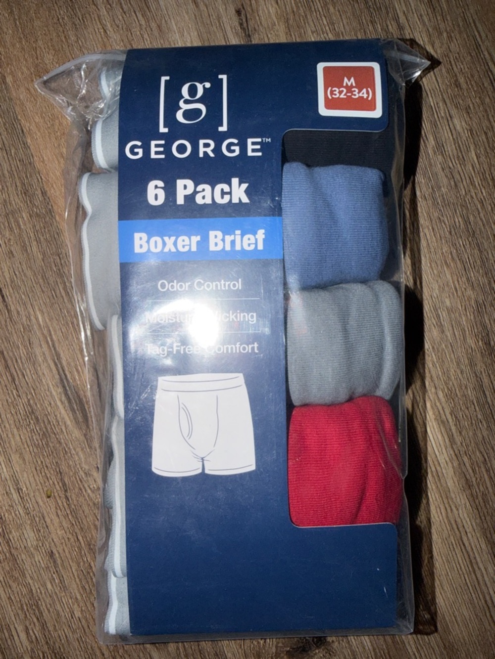 George Men's Boxer Briefs 6-Pack in Blue, Light Gray, Red